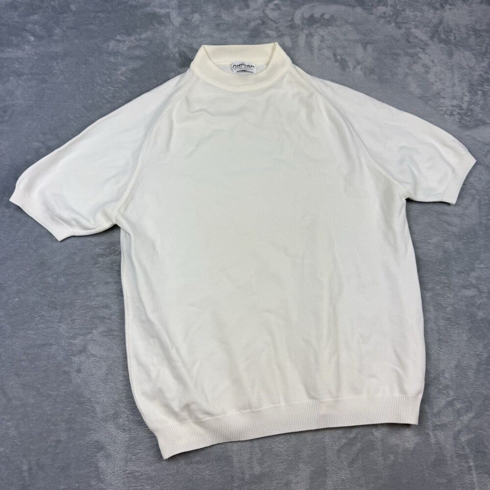 Vintage 1960s Puritan Ban-Lon White Mock Neck Knit Shirt USA Made Large